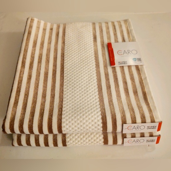 2pc CARO HOME 100% Cotton Stripe Bath Towels - Cream/Gold - Picture 3 of 5